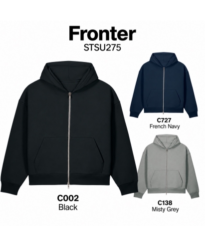 Fronter — unisex džemperis su gobtuvu ir užtrauktuku, 400 g/m²