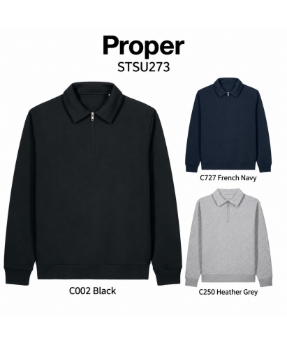 Proper — unisex polo džemperis su užtrauktuku, 280 g/m²
