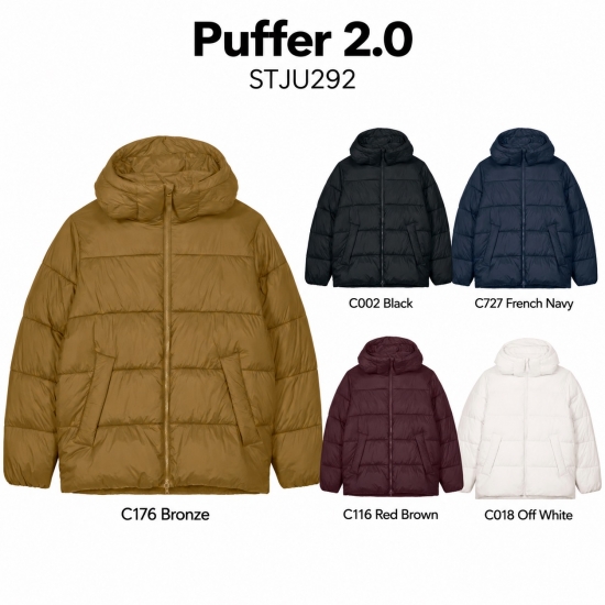 Stanley/Stella Puffer 2.0 — unisex siltināta jaka — skats no priekšpuses