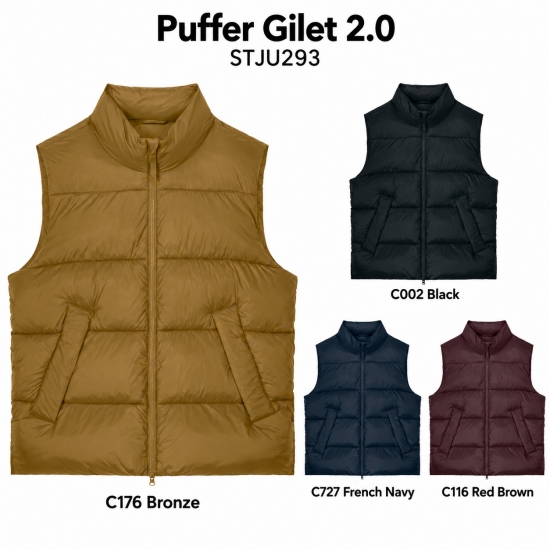 Stanley/Stella Puffer Gilet 2.0 — unisex siltināta veste — skats no priekšpuses
