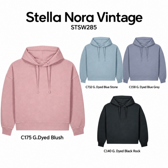Stanley/Stella Stella Nora Vintage — moteriškas džemperis su gobtuvu, 320 g/m² — vaizdas iš priekio